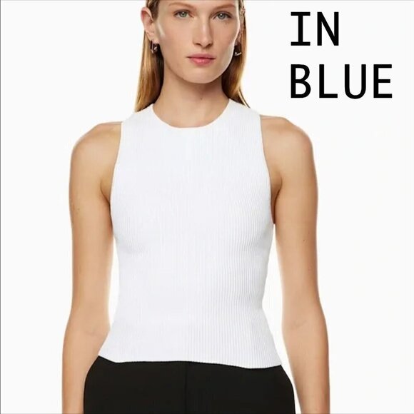 ARITZIA BABATON Sculpt Knit Racer Back Square Neck Sleeveless Blue Tank top Sz S - Picture 1 of 7